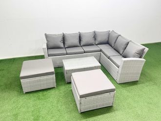 Fimous Garden Outdoor Rattan Furniture Set 8 Seater Rattan Garden Sofa Sets in Light Grey