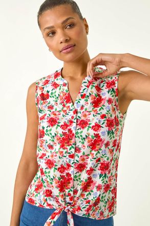 Roman Floral Tie Front Blouse