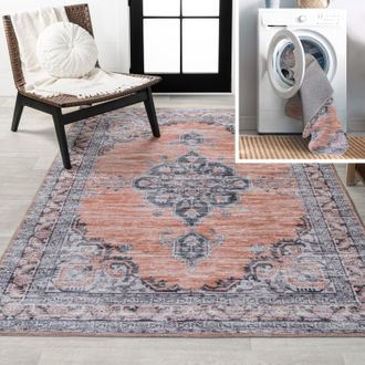 Jonathan Y Designs Wincer Chenille Cottage Medallion Machine-Washable Orange/Gray Area Rug