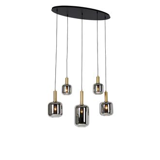 QAZQA Moderno L&aacute;mpara Colgante Negra Con Cristal Dorado Y Ahumado Ovalada 5 Luces - Zuzanna Vidrio /acero Ovalada Adecuado Para Led Max. 5 X 40 Watt - Qazqa