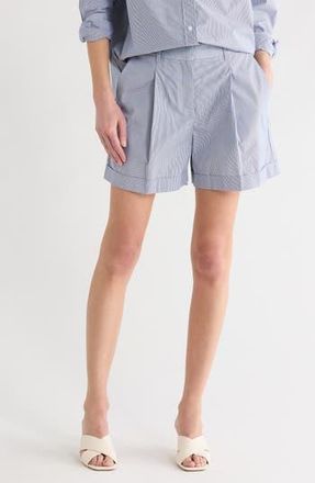 TWP Cisco Pleated Front Cotton Shorts in Indigo /White at Nordstrom Rack, Size 00