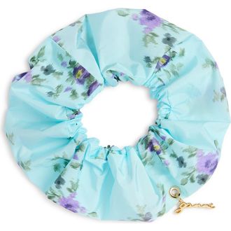 Ganni Printed Satin Scrunchie in Iced Aqua at Nordstrom