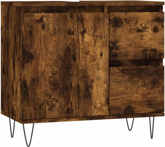 vidaXL Armario De Ba&ntilde;o Madera Contrachapada Roble Ahumado 65x33x60 Cm Vidaxl