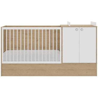 Calicosy Cama combinada evolutiva decorada en roble artesanal y blanco Arthur de 60x120 a 90x190 cm