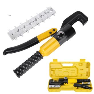 OEM Herramienta De Engaste Hidr&aacute;ulica, Fuerza De 8 Toneladas, Incluye 8 Juegos De Matrices, Color Amarillo