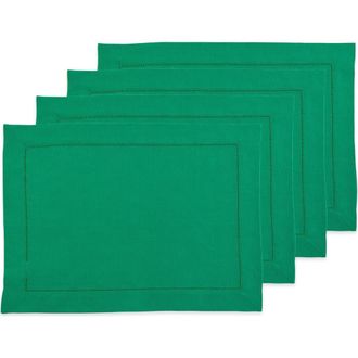 Solino Home Linen Placemats Set of 4, 14 x 19 Inch for Dining Table, Holiday and Everyday Table Decor - Classic Hemstitch in Emerald at Nordstrom