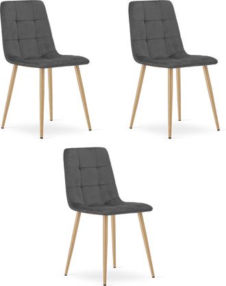 OEM Silla Kara - Terciopelo Gris Oscuro / Patas Color Madera X 3