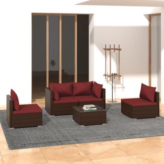 vidaXL 5 Pcs Garden Lounge Set Con Coj&iacute;n Mimbre Pe Brown