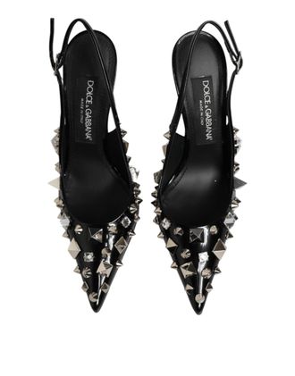 Dolce & Gabbana Womens Black Studded Leather Heels Slingbacks Shoes 100lf