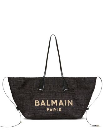 Balmain Womens Track Tote Bag In Raffia And Calfskin