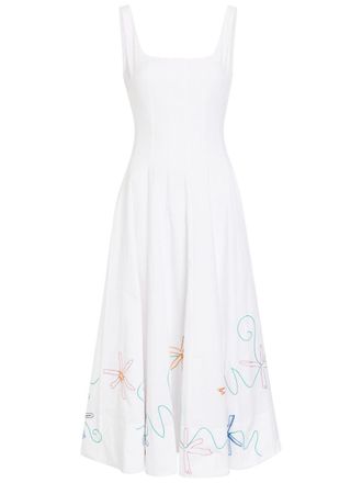 Staud Wells Floral-embroidered Stretch-cotton Midi Dress - White - 12 (UK16 / XL)