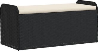 vidaXL Banco Con Almacenaje Y Coj&iacute;n Rat&aacute;n Sint&eacute;tico Negro 115x51x52 Cm Vidaxl