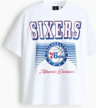 H&M Oversized fit t-shirt in White/nba at Nordstrom, Size X-Large