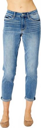 Judy Blue Womens Midrise Cuffed Slim Jean In Blue