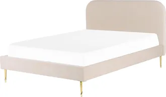 Beliani Beliani - Cama Con Somier De Terciopelo Beige Claro Dorado 160 X 200 Cm Patas Metal Flayat