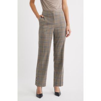 Anne Klein Plaid Straight Leg Ankle Pants in Natural Clay Multi at Nordstrom, Size 14