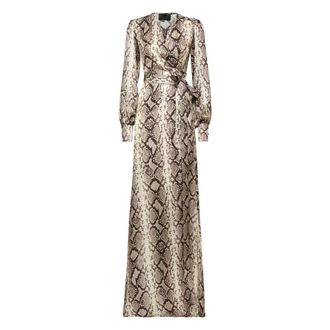 Philipp Plein Python Silk Print Lange Jurk - Dames - Avondkleed - Bruin - XS - Satijn - Kleedjes