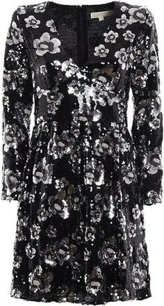 Michael Kors SEQUIN embellished BLACK floral dress Size XS
