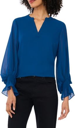 Vince Camuto Ruffle Cuff Split Neck Top in Estate Blue at Nordstrom, Size X-Large