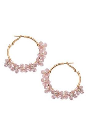 Jardin Floral Beaded Hoop Earrings in Pink/Gold at Nordstrom Rack