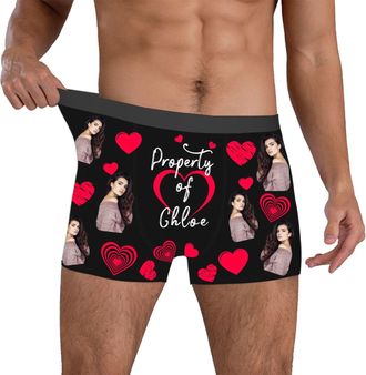 Generic Custom Face Boxer Shorts, Personalised Gift for Him with Photo Print, Customisable Underwear for Men, Boyfriend, Dad Gray