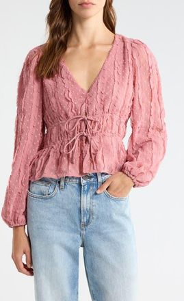 All in Favor Ruched V-Neck Tie Front Top in Mauve at Nordstrom, Size X-Small