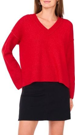 Vince Camuto High-Low V-Neck Sweater in Luminous Red at Nordstrom, Size X-Small
