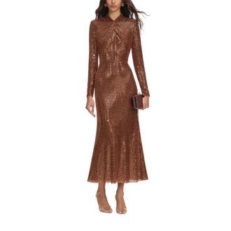 Self Portrait Party Dresses, female, Brown, Size: 2XS Rhinestone Midi Dress