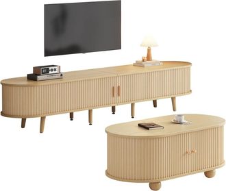 Urban Meuble Conjunto de mueble de tv y mesa de centro ovalada en color madera