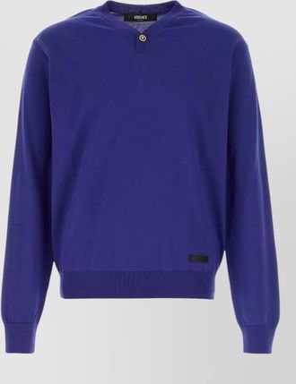 Versace silk blend sweater button detail ribbed trims