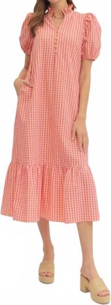 Entro Gingham Midi Dress In Pink