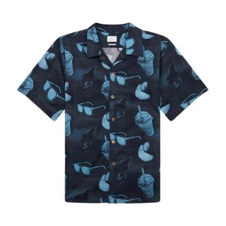Paul Smith Sunbleached Snaps Poplin Short Sleeve Shirt - male - Paul Smith - Short Sleeve Shirts - Blue - XL - Shirts