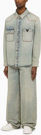 Valentino Garavani Mens Light Blue Denim Shirt - Light Grey Cotton - Size EU 48 (Mens)