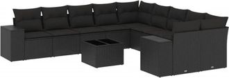 vidaXL Set De Sof&aacute;s De Jard&iacute;n 11 Pzas Y Cojines Rat&aacute;n Sint&eacute;tico Negro Vidaxl