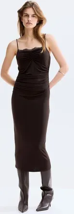 H&M Lace-trimmed Jersey Dress in Dark Brown at Nordstrom, Size X-Small