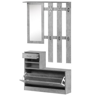 HOMCOM Recibidor De Entrada Con Espejo Perchero Y Zapatero Mueble De Recibidor De 2 Piezas Con 6 Ganchos Estantes Y Caj&oacute;n Abatible Para Pasillo Gris
