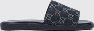 Gucci Sandali slide in denim jacquard con monogramma GG oversize