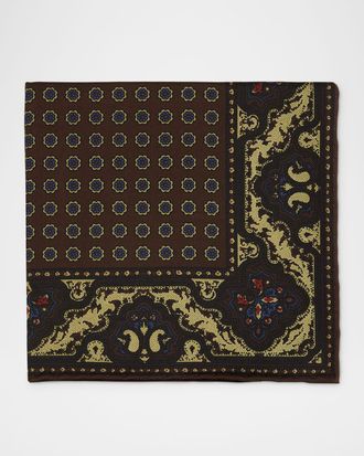 Dunhill Men & apos;s Mulberry Silk Floral Medallion Pocket Square