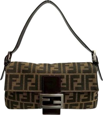 Fendi Pre-owned Shoulder Bags, female, Brown, Size: ONE SIZE Pre-owned Canvas Shoulder Bag