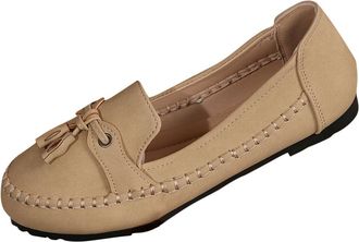 Generic Ladies Loafers Slip On Casual Flat Shoes Solid Color Comfortable Stylish Lightweight Breathable Classic Pumps Shoes Work Office Walking Khaki