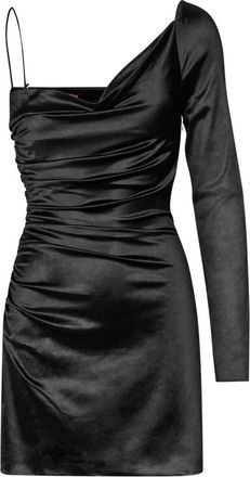 Stine Goya Jet Black Gerimpelde One-Shoulder Jurk - Dames - Feestkleedjes - Zwart - XS - Polyester - Kleedjes
