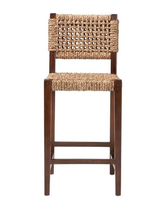 Baxton Studio Alise Handwoven Seagrass Bar Stool With Mahogany Wood Frame