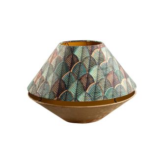 QAZQA Qazqa - Cl&aacute;sico/antiguo Algod&oacute;n Pantalla De L&aacute;mpara Doble De Terciopelo Con Dise&ntilde;o De Hojas En Beige Y Interior Dorado, Redonda Apto Para L&aacute;mpara Colg
