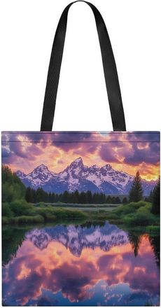 Generic Sunset Snowy Mountain Forests Lake Tote Bag for Women Men Shoulder Bags Purses Pouch Handbags