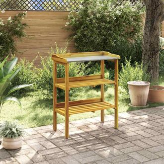 Berkfield Home Potting Bench with 2 Shelves Solid Acacia Wood & Zinc in Brown