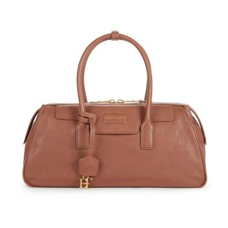 Elisabetta Franchi Medium Boston-tas van nappaleer - Dames - Tassen - Bruin - Maat: ONE Size Leer