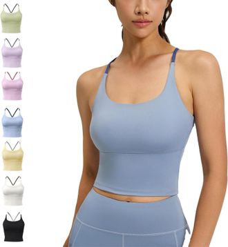 Generic Yksaix Sports Bra Criss Cross Tank, Yksaix Sporty Womens Plain Criss Cross Back Sports Bra, Gym Yoga Running Shirts (Blue,S)