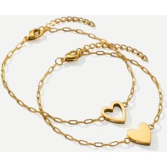 Mint & Lily Perfect Fit Heart Bracelet Set in Gold at Nordstrom, Size 7