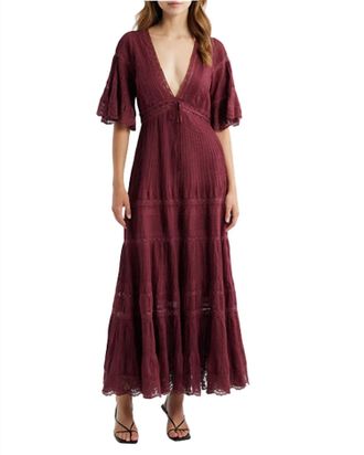 LoveShackFancy Marlowe Dress In Spiced Berry