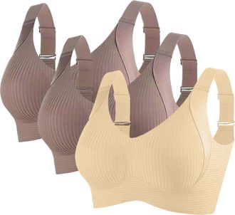 Generic Pack of 3 Sports Bras Women Adjustable Wireless Push Up Bra for Women UK Full Cup Soft Support Ladies Underwear Yoga Gym Everyday Bras Wide Straps Lif